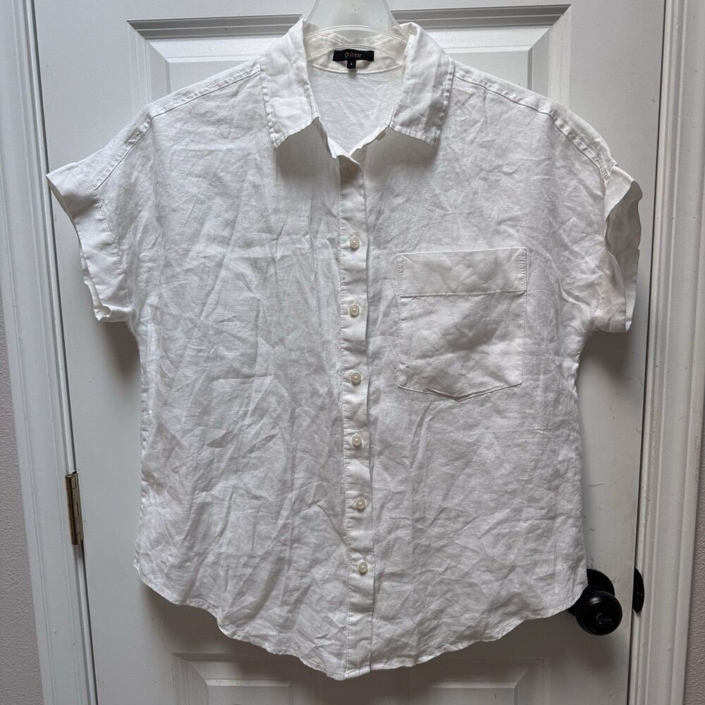 Quince 100% European Linen Camp Shirt White Sleeved Top Womens Small